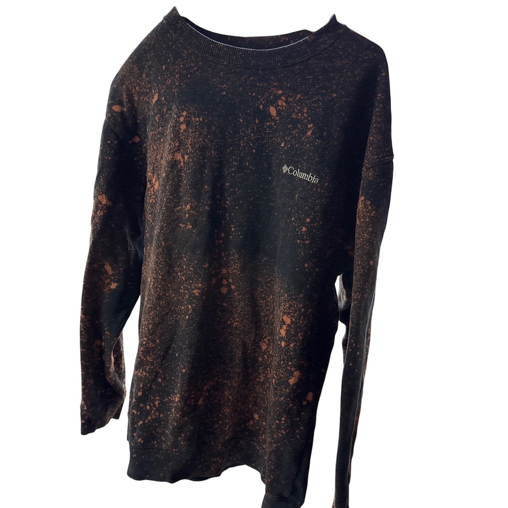 Columbia Mens Bleach Splatter Crewneck Sweatshirt Black Custom Acid Wash L